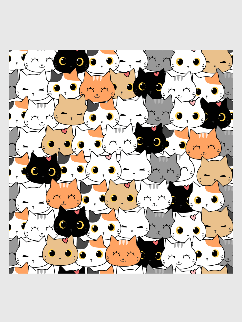 Cats print featuring orange, gray, black, and white illustrated cats