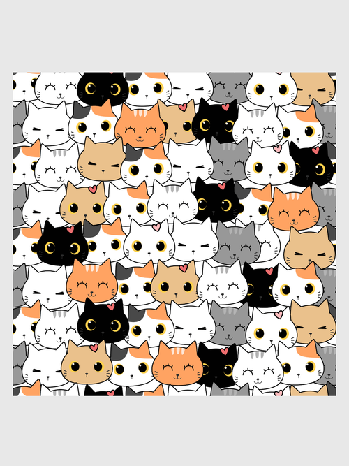 Cats print featuring orange, gray, black, and white illustrated cats